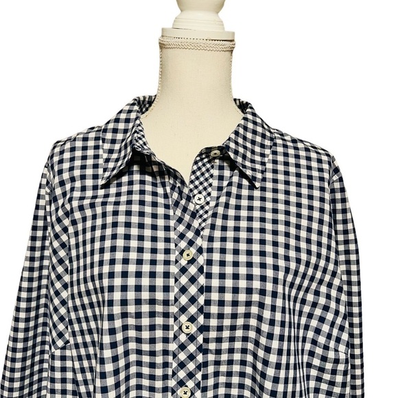 TALBOTS PLUS WOMENS NAVY & WHITE CHECKERED LONG SLEEVE BUTTONED DOWN SHIRT SZ 2X - Picture 9 of 9